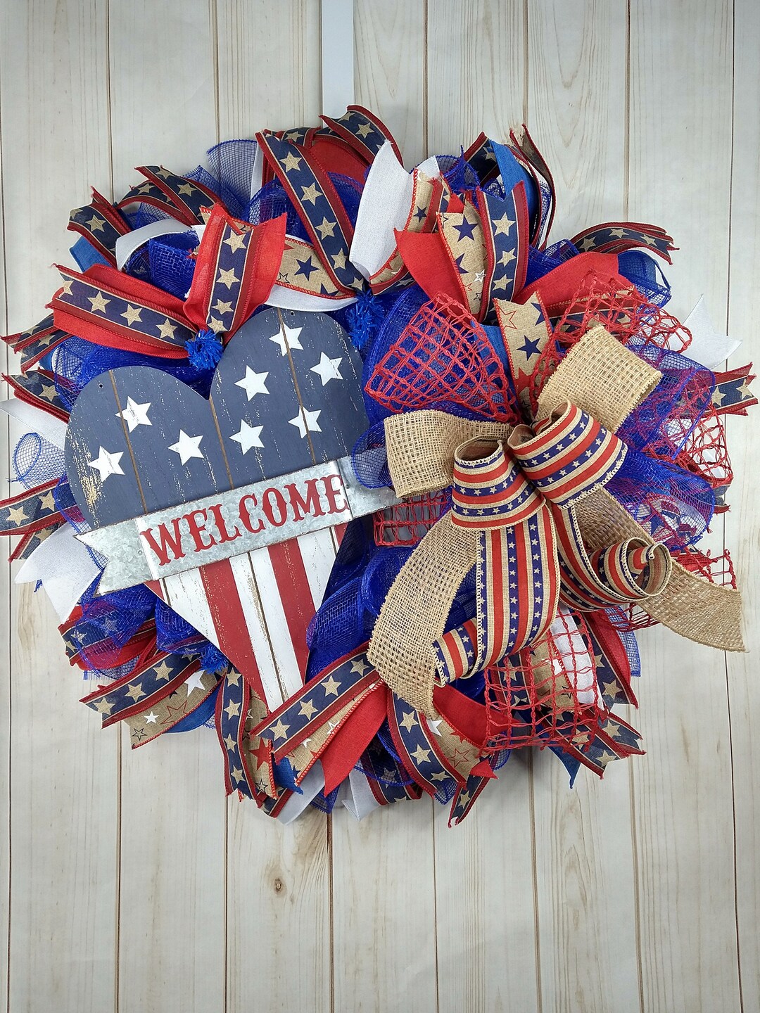 Patriotic Summer Wreath: 4th of July Front Door Decor - Etsy