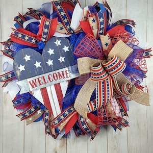Summer 4th of july wreath for front door or porch, Patriotic porch wreath, Fourth of july decor, Independence day Memorial day, Veterans day