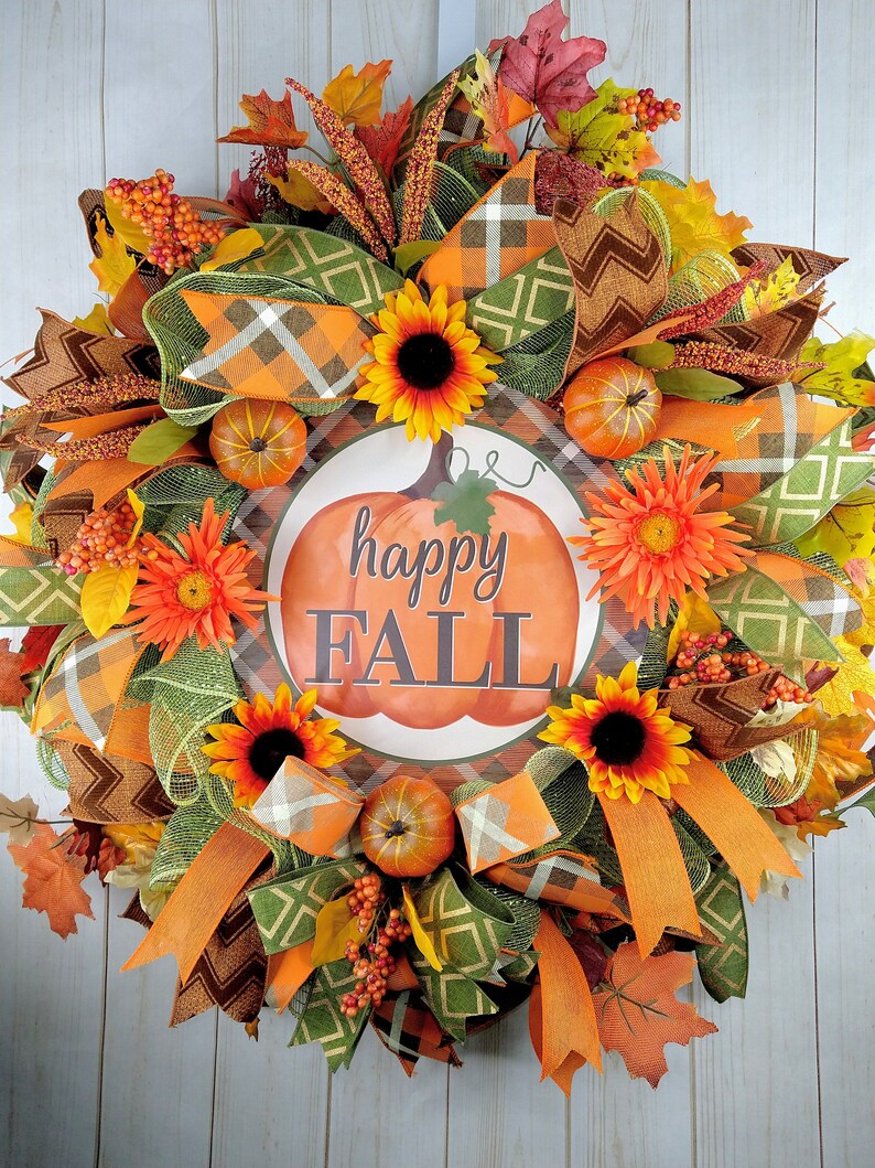 Sunflower Pumpkin Fall Wreath: Orange Harvest Decor image 9