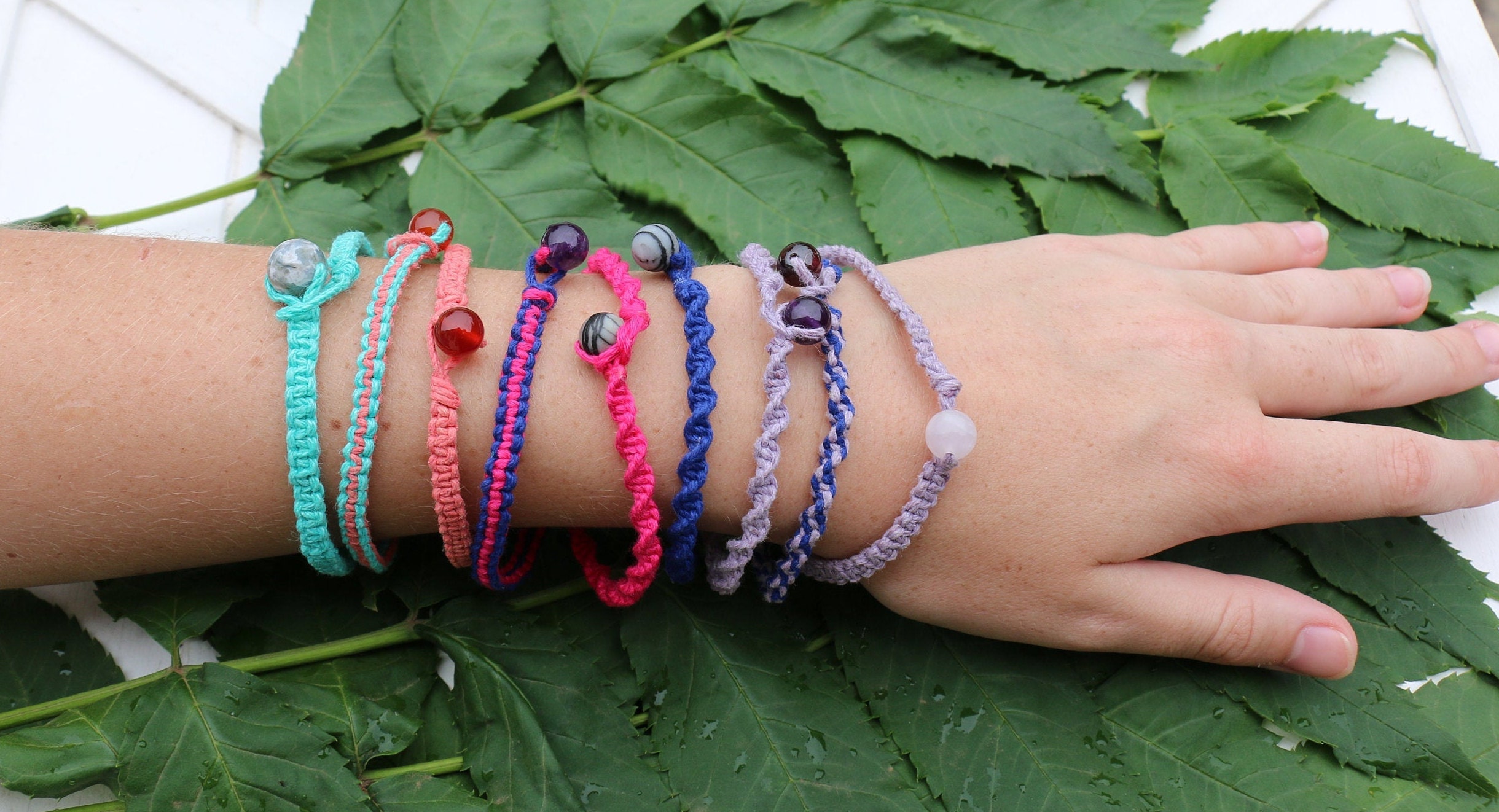 76 Hemp Bracelet Bead Closure Natural Stones Macrame Etsy