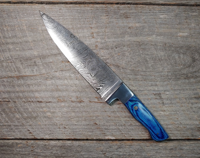 8" Azure Chef Knife; Twist Pattern Damascus
