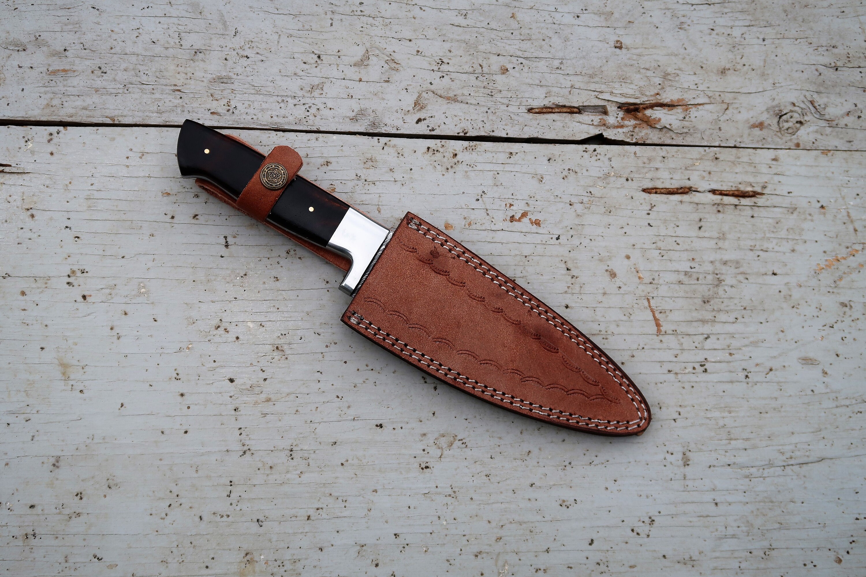 6 Rosewood Chef Knife; Twist Pattern Damascus steel, Natural Rosewood