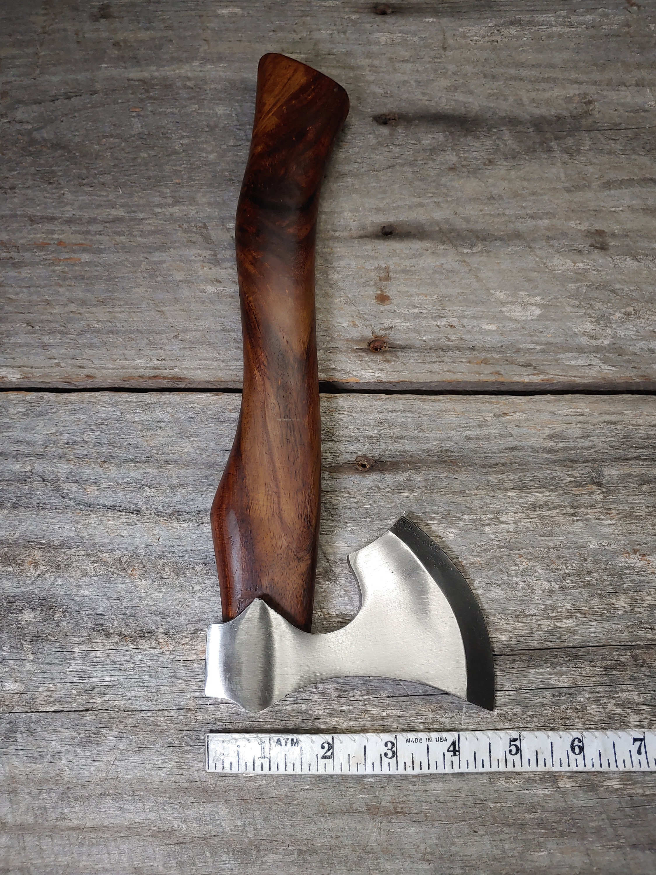Polished Viking Hatchet; Rosewood handle