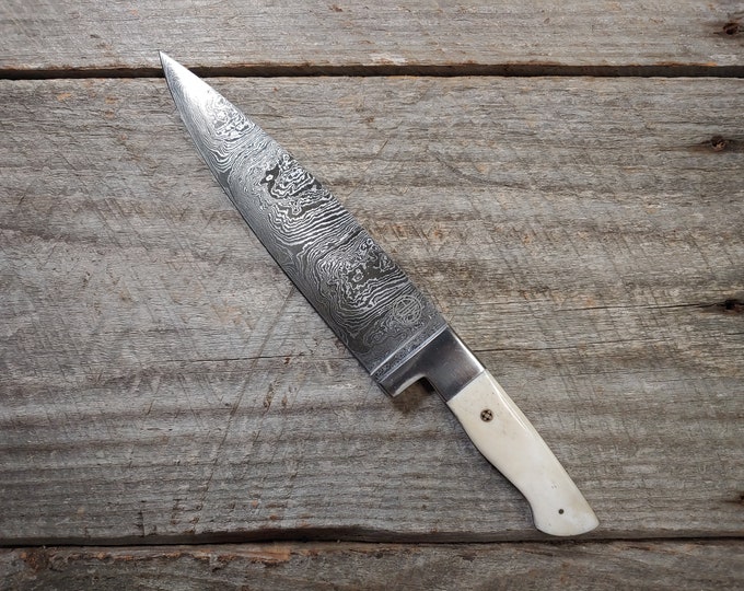 8" Bone Chef Knife; Twist Pattern Damascus steel