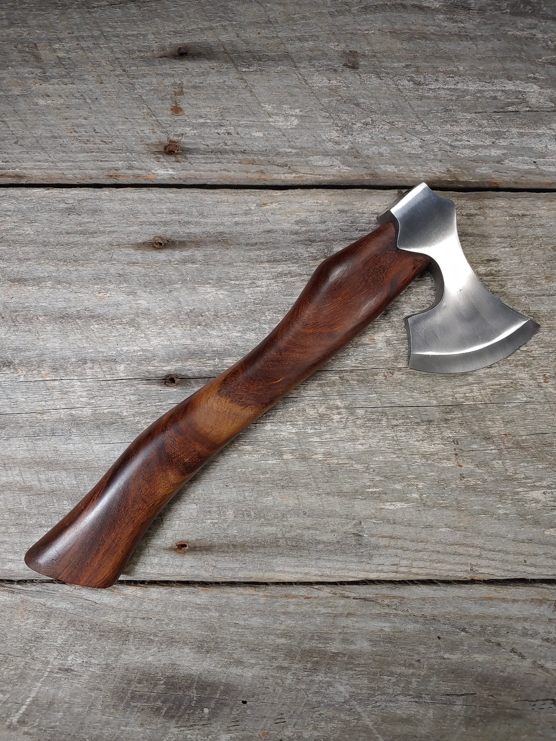 Polished Viking Hatchet; Rosewood handle
