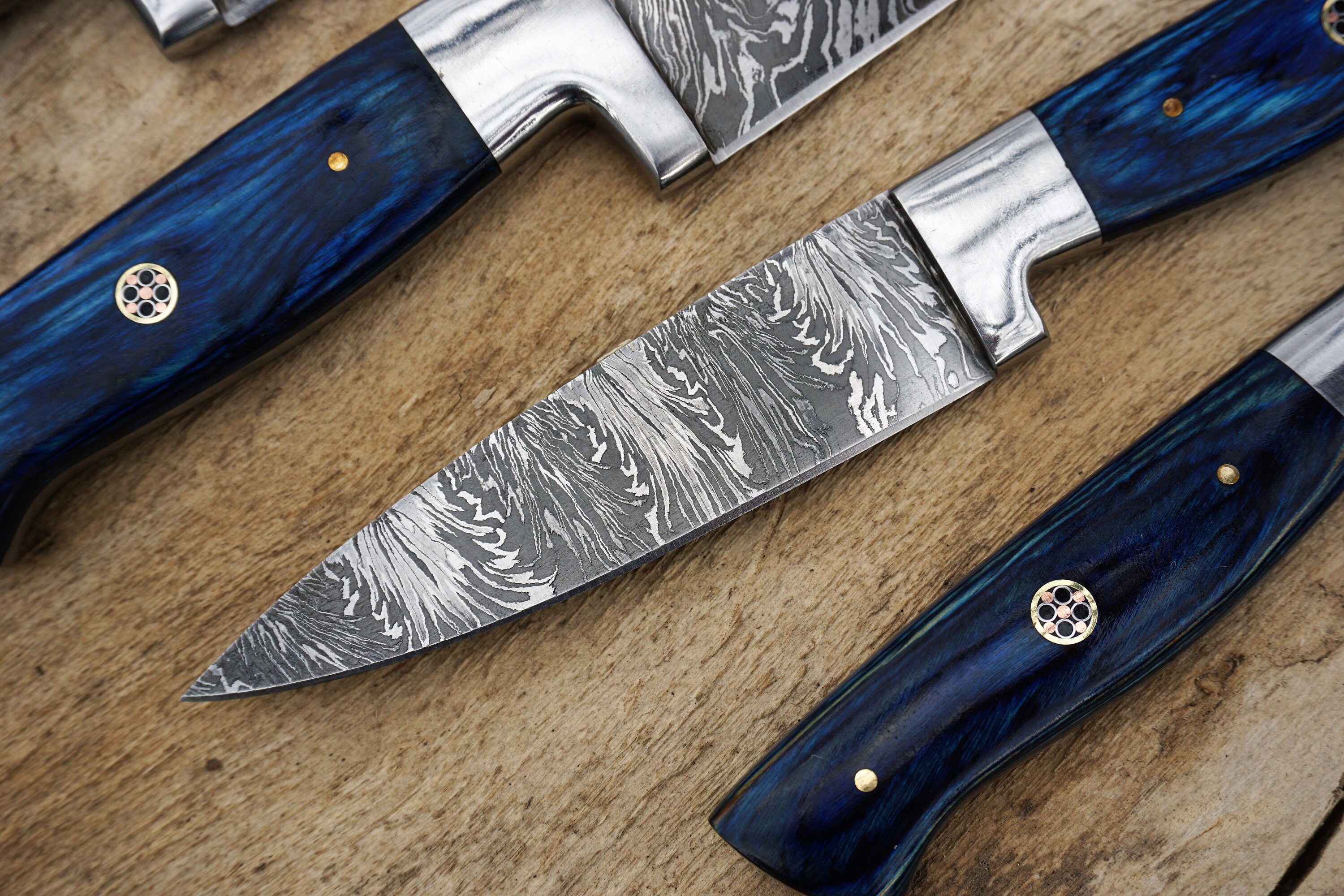 3.5 Azure Paring Knife; Twist Pattern Damascus steel, Royal Blue Dyed