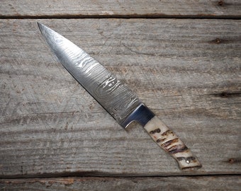 8" Rams Horn Chef Knife; Twist Pattern Damascus steel
