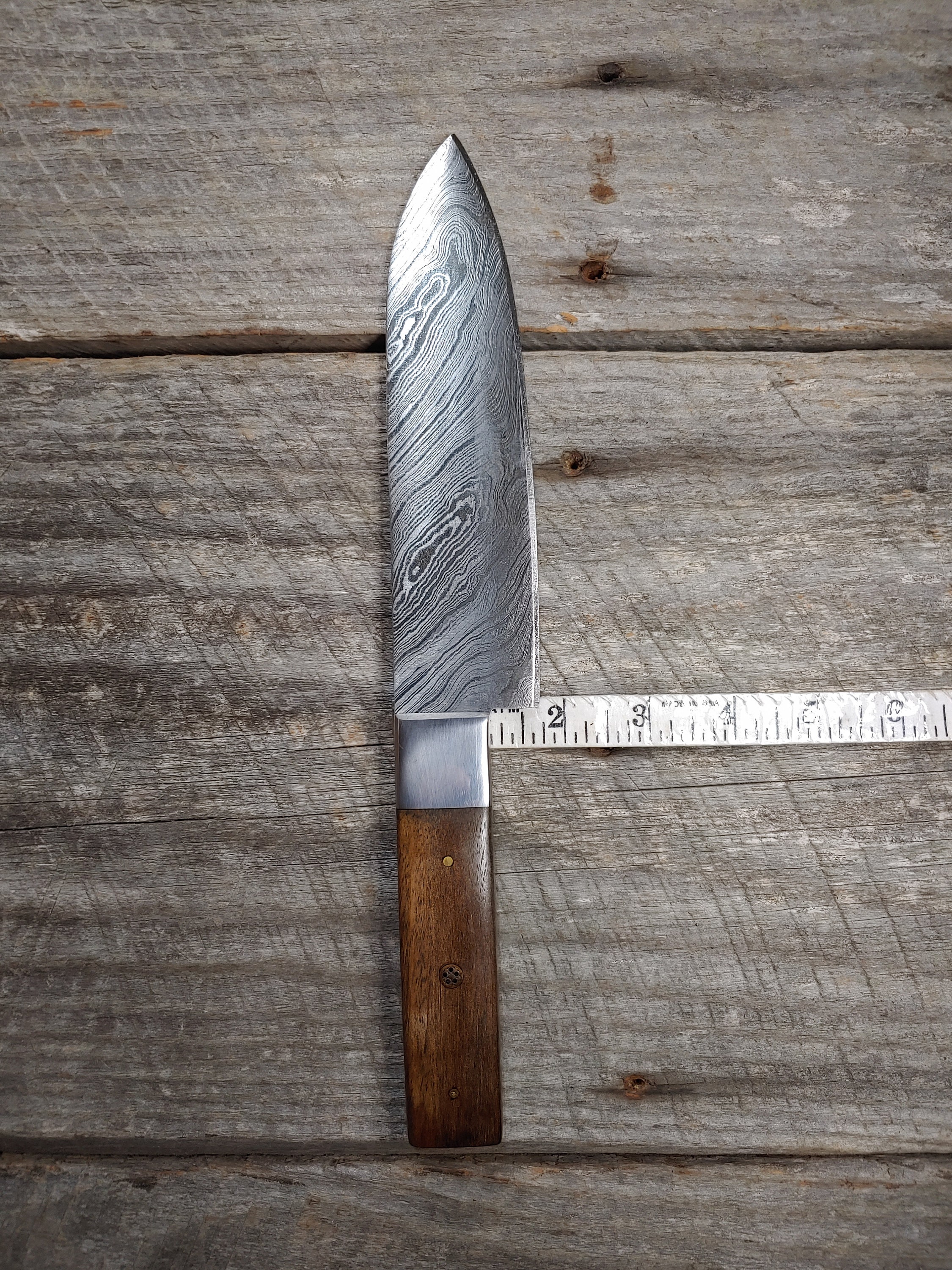 7 Santoku Chef Knife; Damascus Steel, Walnut Handle