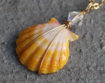 Sunrise Shell Necklace, Sunrise Shell Jewelry, Sunrise Shell Pendant, Hawaiian Sunrise Shell, Hawaii Shell Necklace, Beach Gift, Surfer Gift