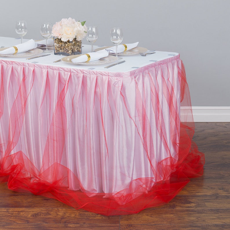 17 ft. Two Tone Tulle Chiffon Table Skirt White Etsy