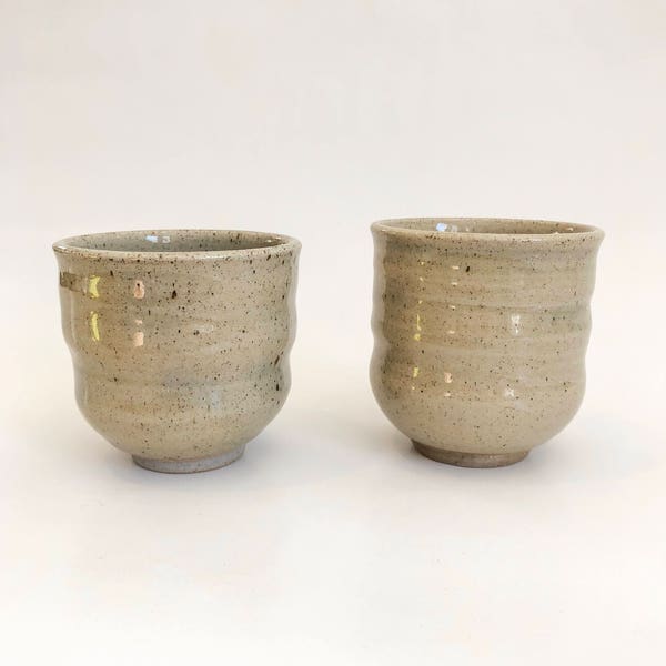 Tea bowl set // pottery cup // tumbler // hand thrown ceramics // handmade pottery // wheel thrown pottery // grey // gray // beige