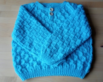 Ice blue child's knitted jumper for 1-2 year old, 24 inch chest knitted jumper. Hand knit childrenswear. Jumper. Toddlers clothing.