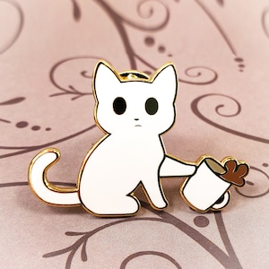 Enamel Pin Naughty Kitty Cat Knocking Over Coffee Cup