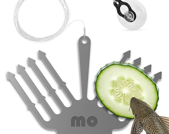 Deluxe Cucumber Holder Fish Feeder for Aquarium Stainless Steel, Dual-Fork Design, with Suction Cup and Retrieval Line Fresh and Salt Water