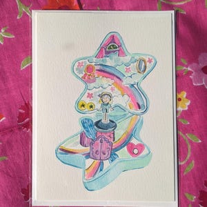 Carte Polly Pocket | carte aquarelle | Fait main | Peint à la main