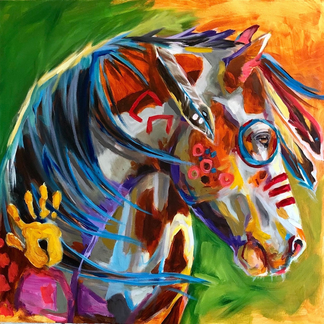 Orenda Print Native American War Horse, Painted Pony, Vibrant Wall Art