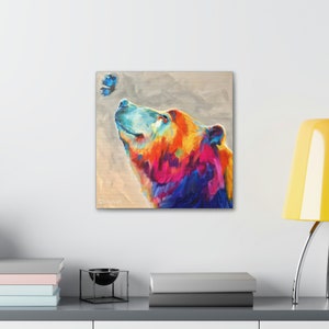 Paru Paru and the Bear, Large format, Bear Art, Grizzly Bear wall art, boho decor, outdoors enthusiast, cabin wall art