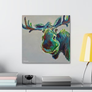 Snoop the Moose, Moose Canvas, happy moose print, moose hunt gift, cabin decor