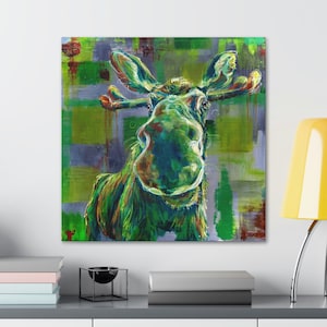 Frank the Moose - The Sweetest Moose Close up Displayed on Canvas, Wall Art for the Outdoors Enthusiast,  eclectic home decor.