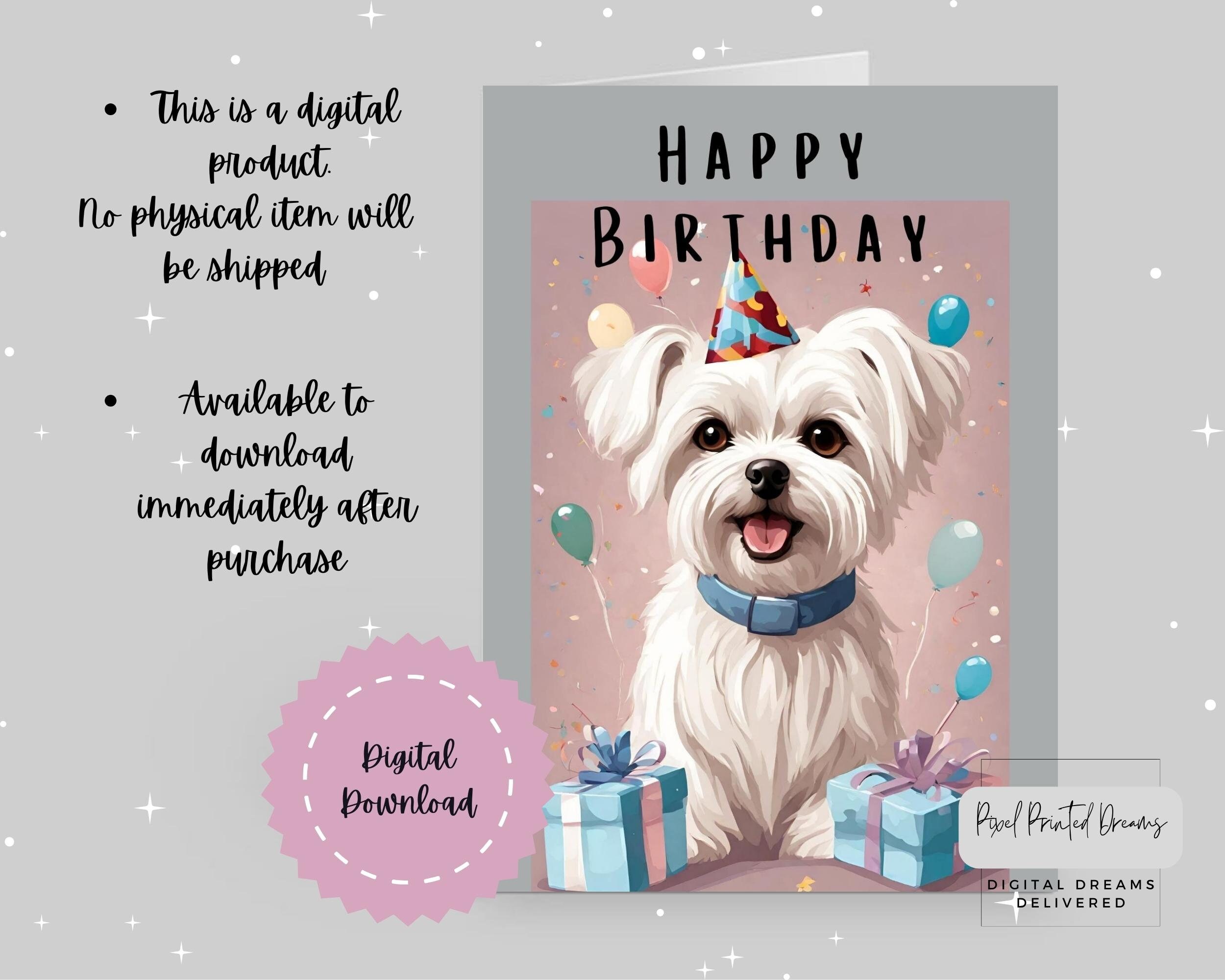 Maltese Dog Printable Birthday Card Digital Birthday Card 5x7 Greeting ...