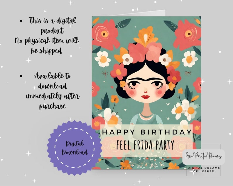 Frida Kahlo Printable Birthday Card, Frida Digital Card, Frida Greeting