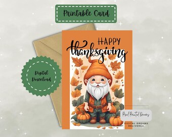 Thanksgiving Gnome Printable Card | Digital Thanksgiving Card | 5x7 Thanksgiving Card | 4x6 Thanksgiving Card