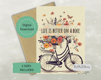 Bike Lovers Printable Birthday Card, Biking Cycling Digital Card, Bike Greeting Card, 5x7 Card, 4x6 Card, Digital Download