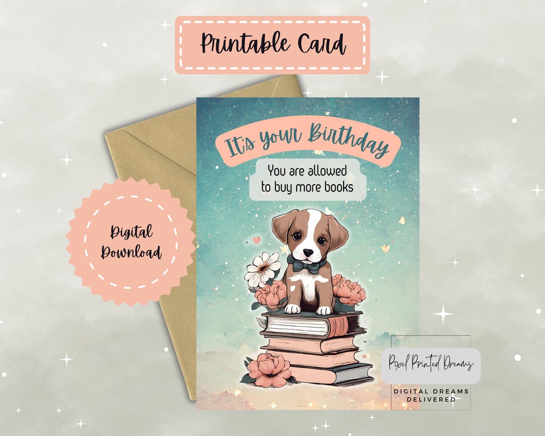 Printable Birthday Card Book Lovers Birthday Card Digital Etsy