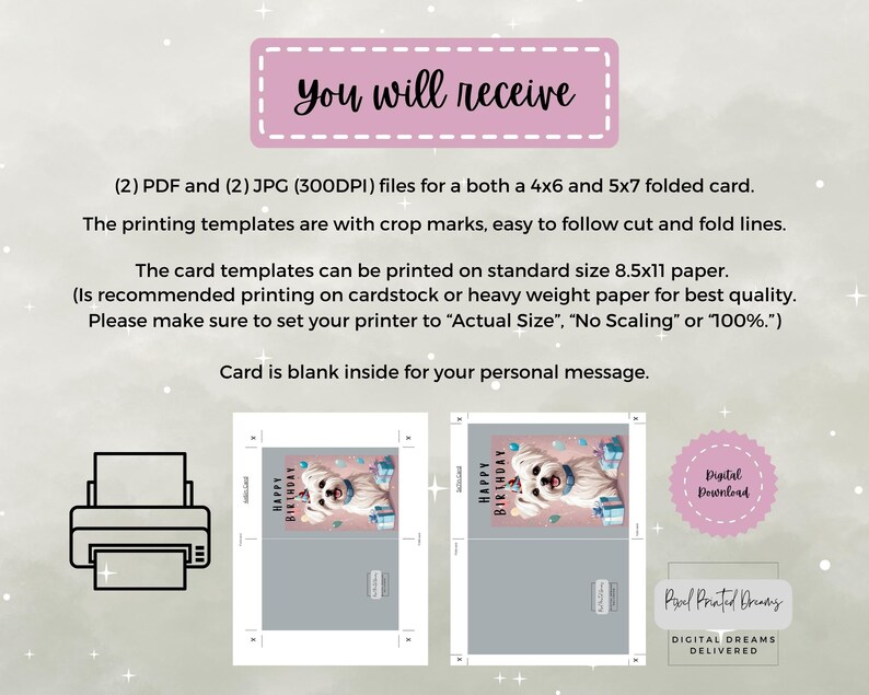 Maltese Dog Printable Birthday Card Digital Birthday Card 5x7 Greeting ...