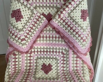 Handmade Crochet baby blanket/lap blanket/ granny square blanket/ pram blanket