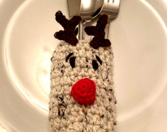 Handmade reindeer cutlery holders