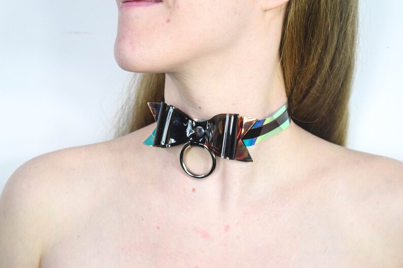 Black Iridescent Bow Choker Necklace for Unicorns