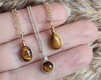 Small Tiger Eye necklace (XS, S, M) / customized crystal necklace / wire wrapped gemstone pendant