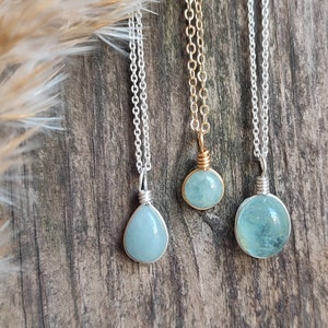 Customized Aquamarine necklace / light blue & green Aquamarine / crystal necklace image 1