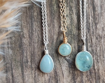 Collier Aquamarine personnalisé / Aquamarine bleu clair et vert / collier en cristal