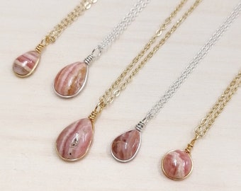 Customized Rhodochrosite necklace / one of a kind gemstone necklace / pink stone necklace