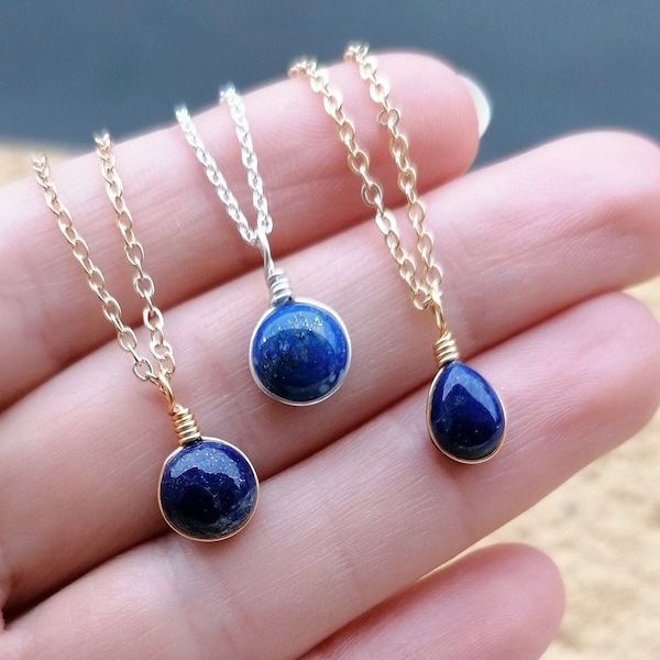 Maßgefertigte Lapis Lazuli Kette / minimalistische Edelstein Halskette / Naturstein Anhänger / Lapis Kette