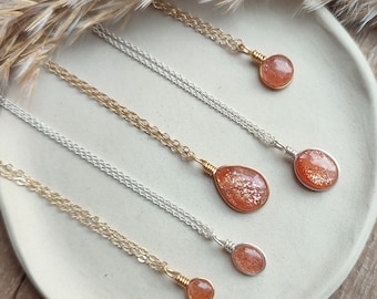 Small Sunstone necklace (XS / S / M) / customized gemstone necklace / crystal necklace