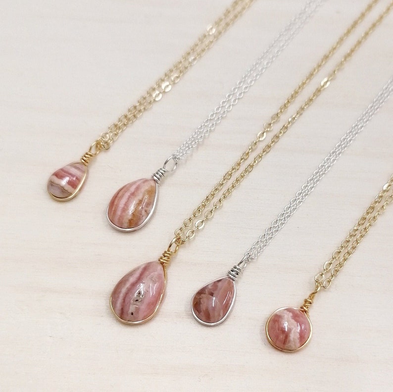 Customized Rhodochrosite necklace / one of a kind gemstone necklace / pink stone necklace image 1