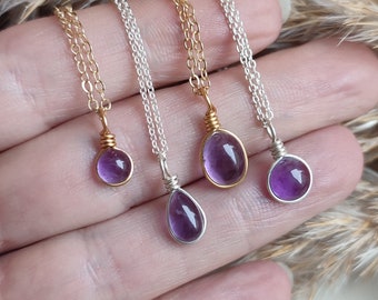 Small Amethyst necklace (XS, S, M) / customized gemstone necklace / crystal pendant