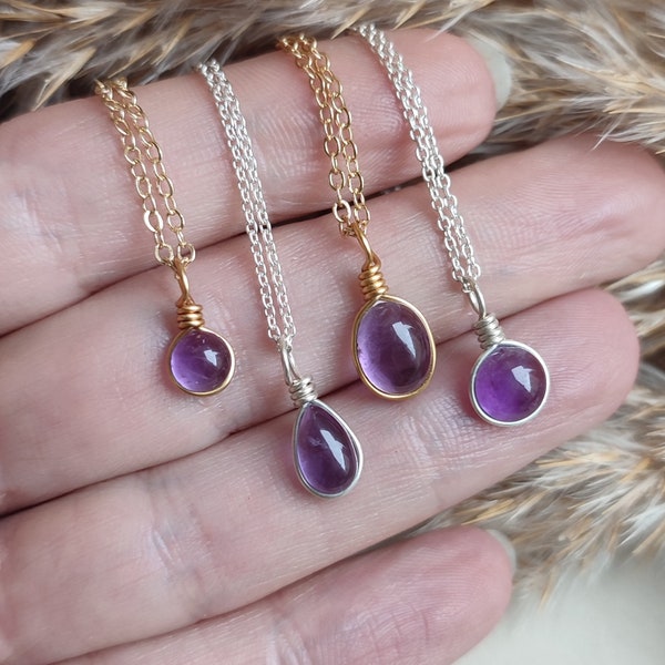 Small Amethyst necklace (XS, S, M) / customized gemstone necklace / crystal pendant