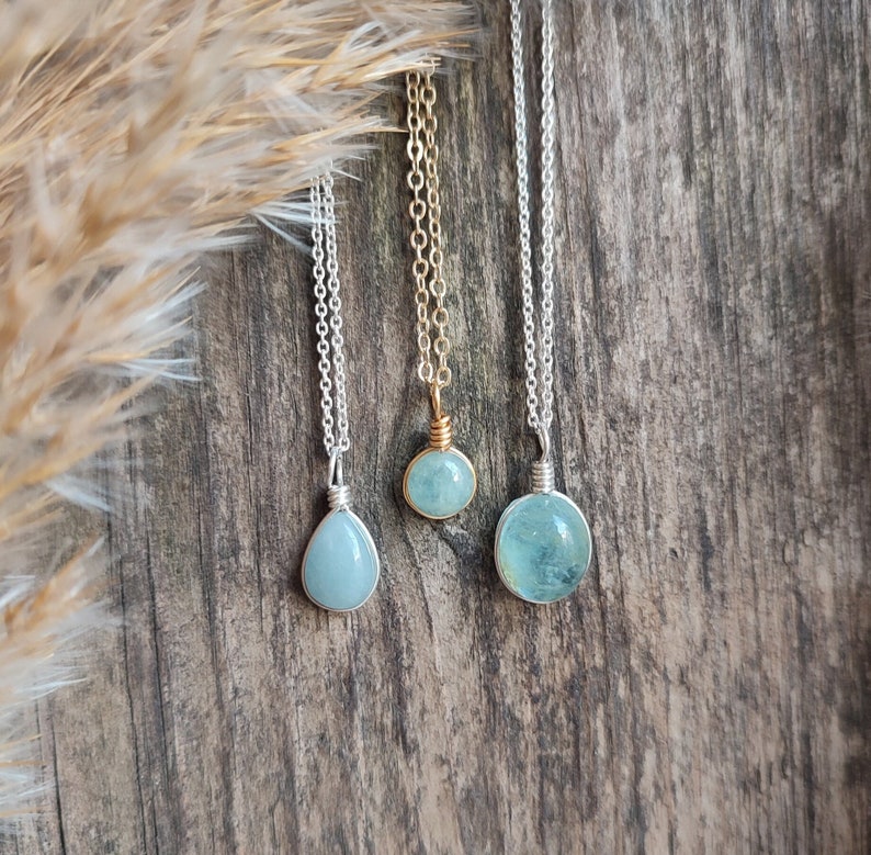 Customized Aquamarine necklace / light blue & green Aquamarine / crystal necklace image 1