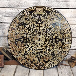 15" Aztec Calendar Wood Carving Plaque Home Decor CNC Ancient Wall Decor Mayan Art Wood Burning Central American Mexican Art