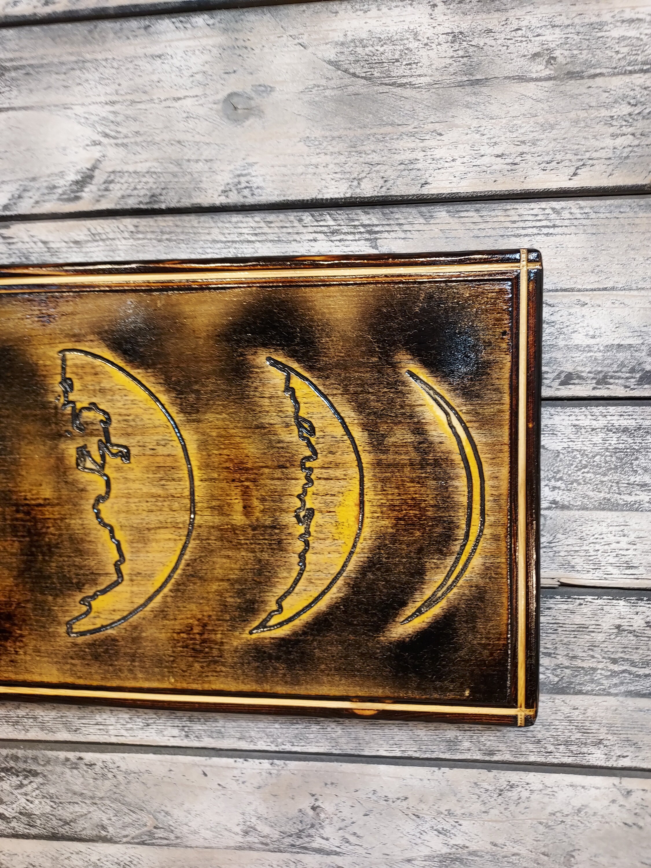 Wood Burned Moon Phase Wall Hanging, Celestial Boho Decor - Etsy