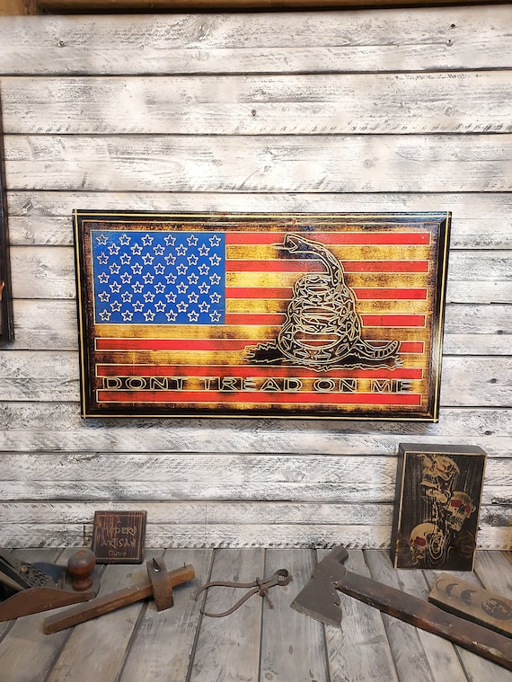 口コミ・レビューで人気商品を探そう Rustic US Wood Flag Gadsden Dont Tread on Me American Flag 家具