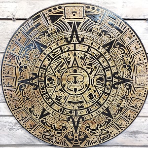 23&quot; Aztec Mayan Gods Calendar, Wood Carving,  CNC,  Wall Hanging ,Central American Art, Mexican Art Pentadecagon, Made to Order