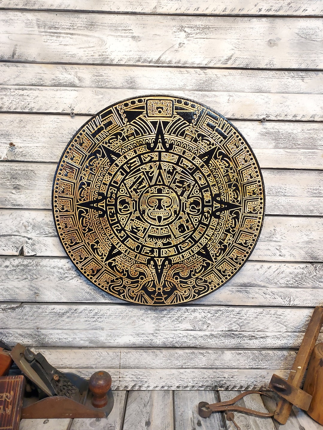 15 Aztec Calendar Wood Carving Plaque Home Decor CNC Etsy