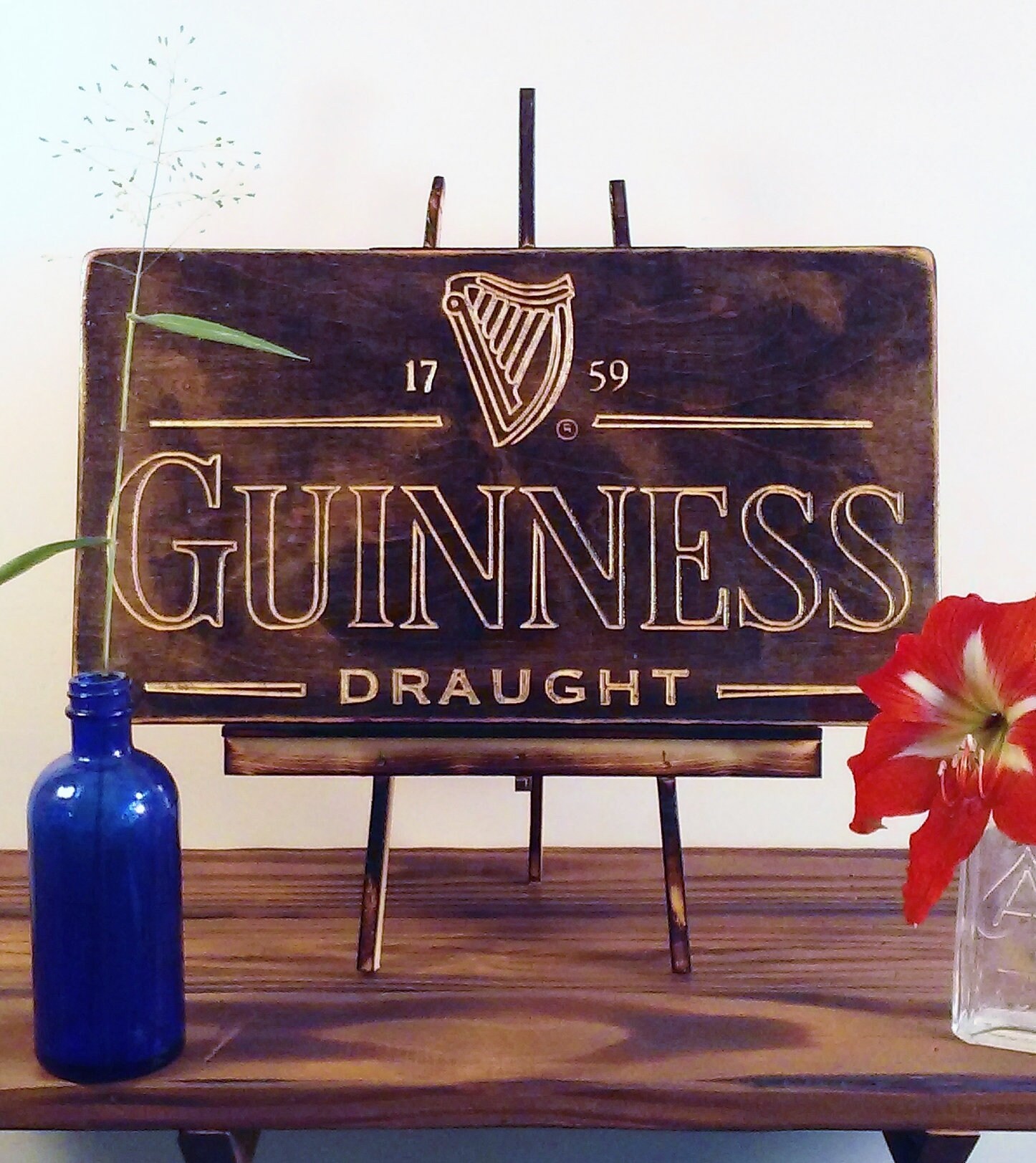 Wood Carved Guinness Beer Sign 14x 8 Brown Guin Etsy