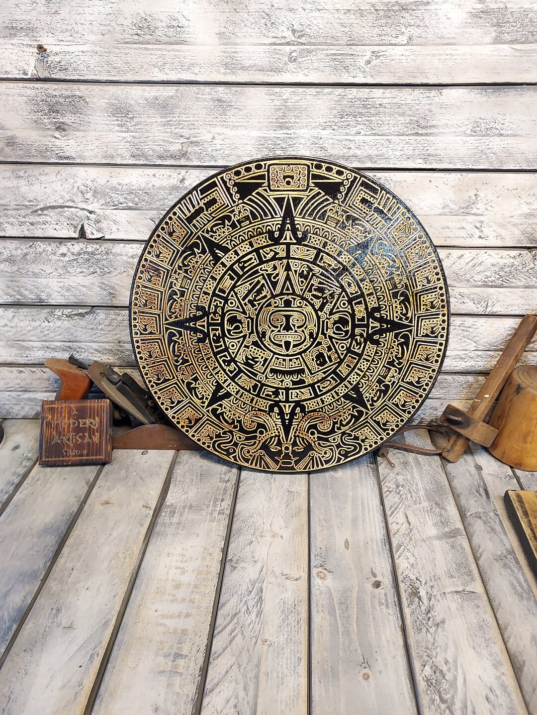 15 Aztec Calendar Wood Carving Plaque Home Decor CNC Ancient Wall Decor