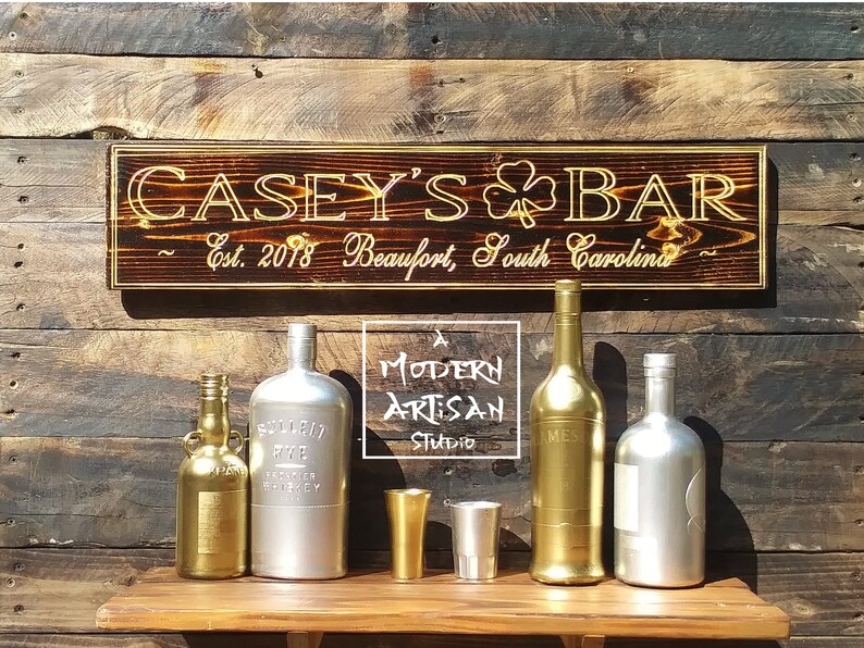 Custom Bar Sign Personalize Bar Sign Shamrock Optional CNC Etsy